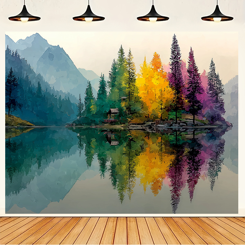 Interior Design Landscape - الملونة الغابات بحيرة جدار جدارية 2D