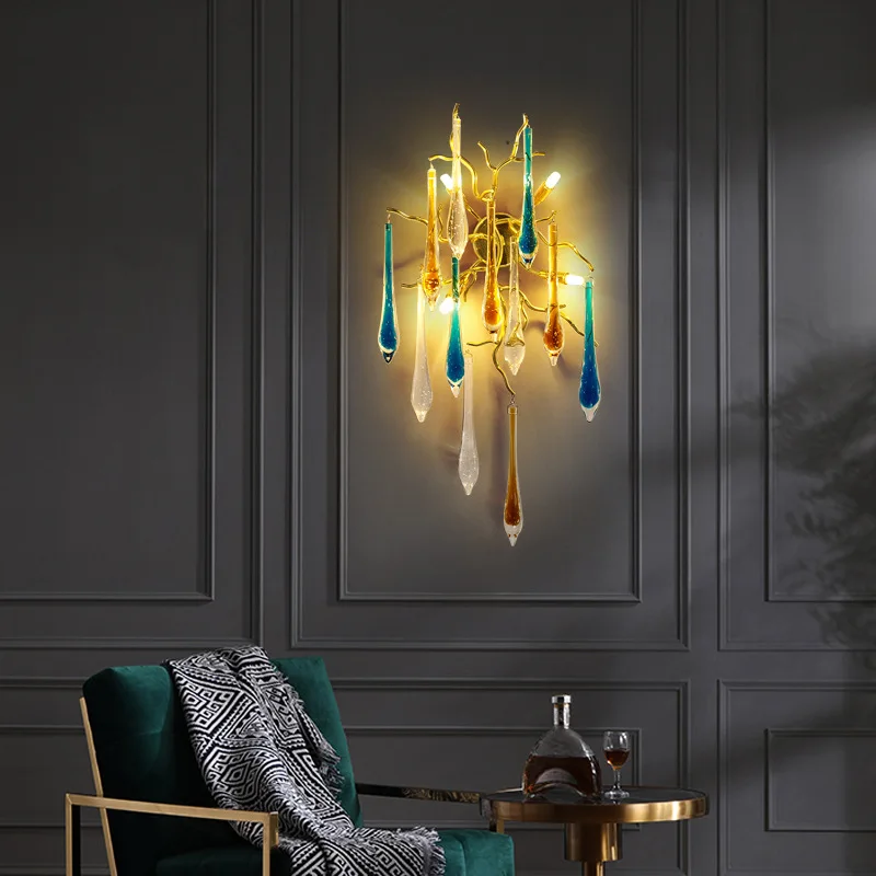 Interior Design Luxury Living Room - الشمال الفاخرة الملونة كريستال مصابيح السقف