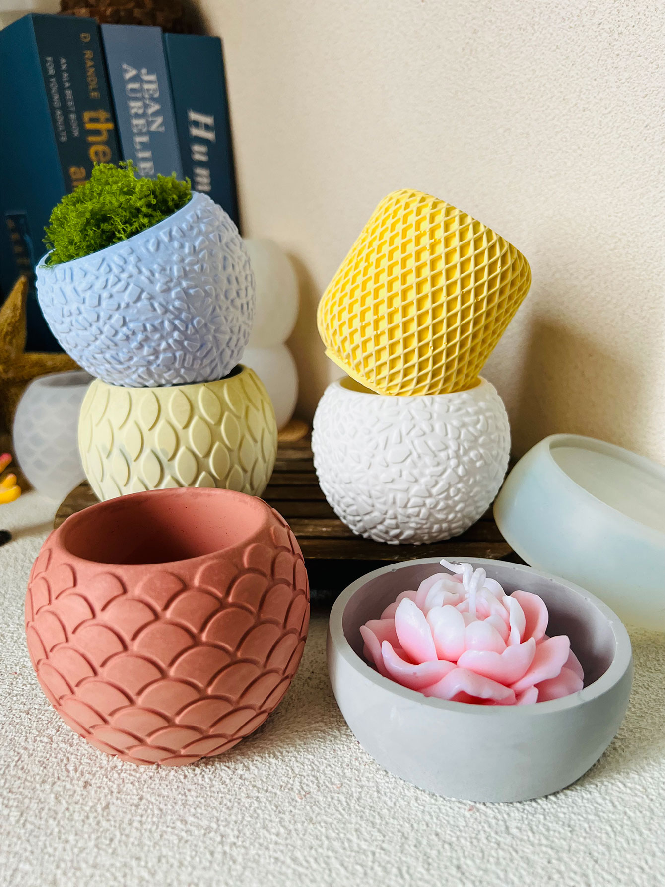 قالب كوب شمع إسمنتي بنمط قشور  - مراجعة Ceramic Candle Vessel وسعره
